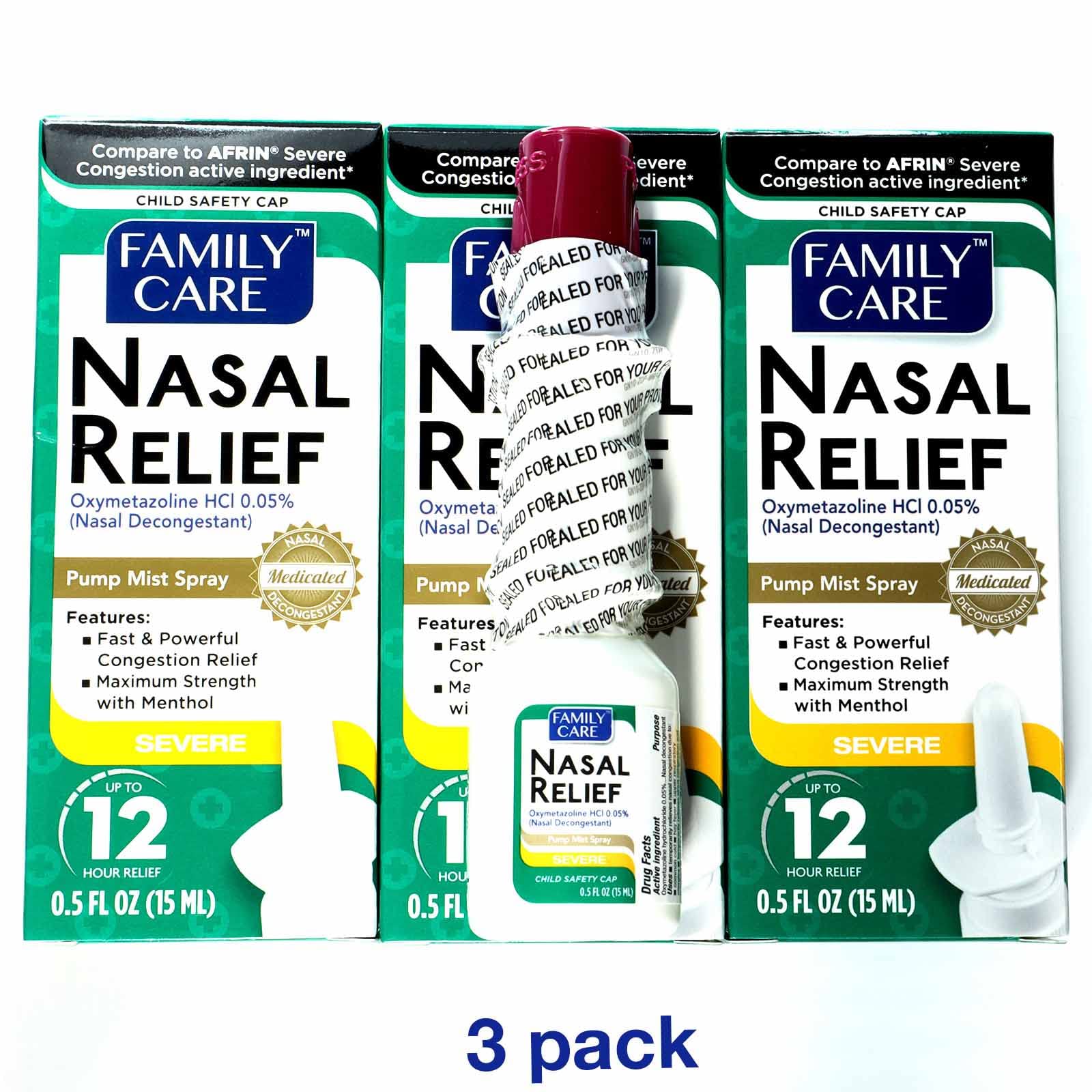 Family Care 12 hour congestion relief spray side view