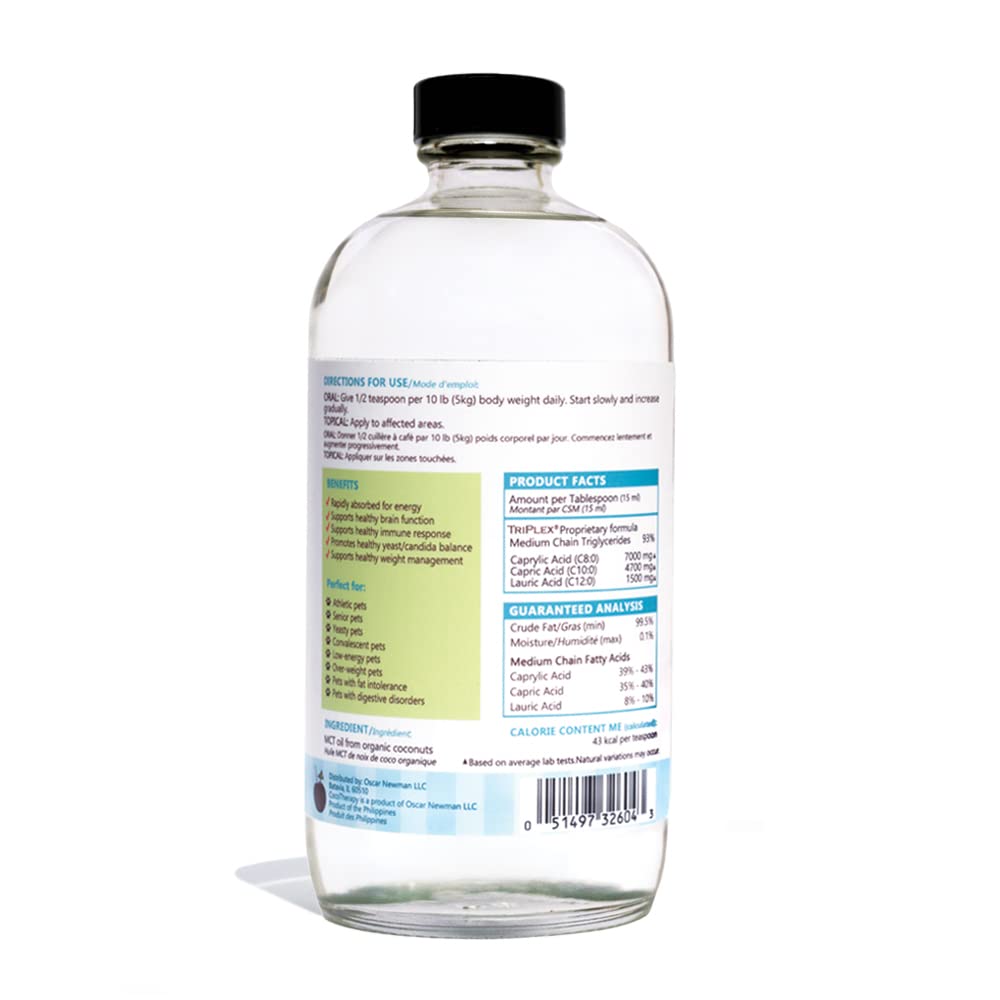 Back of bottle CocoTherapy Triplex MCT-3 Oil with dosage instructions