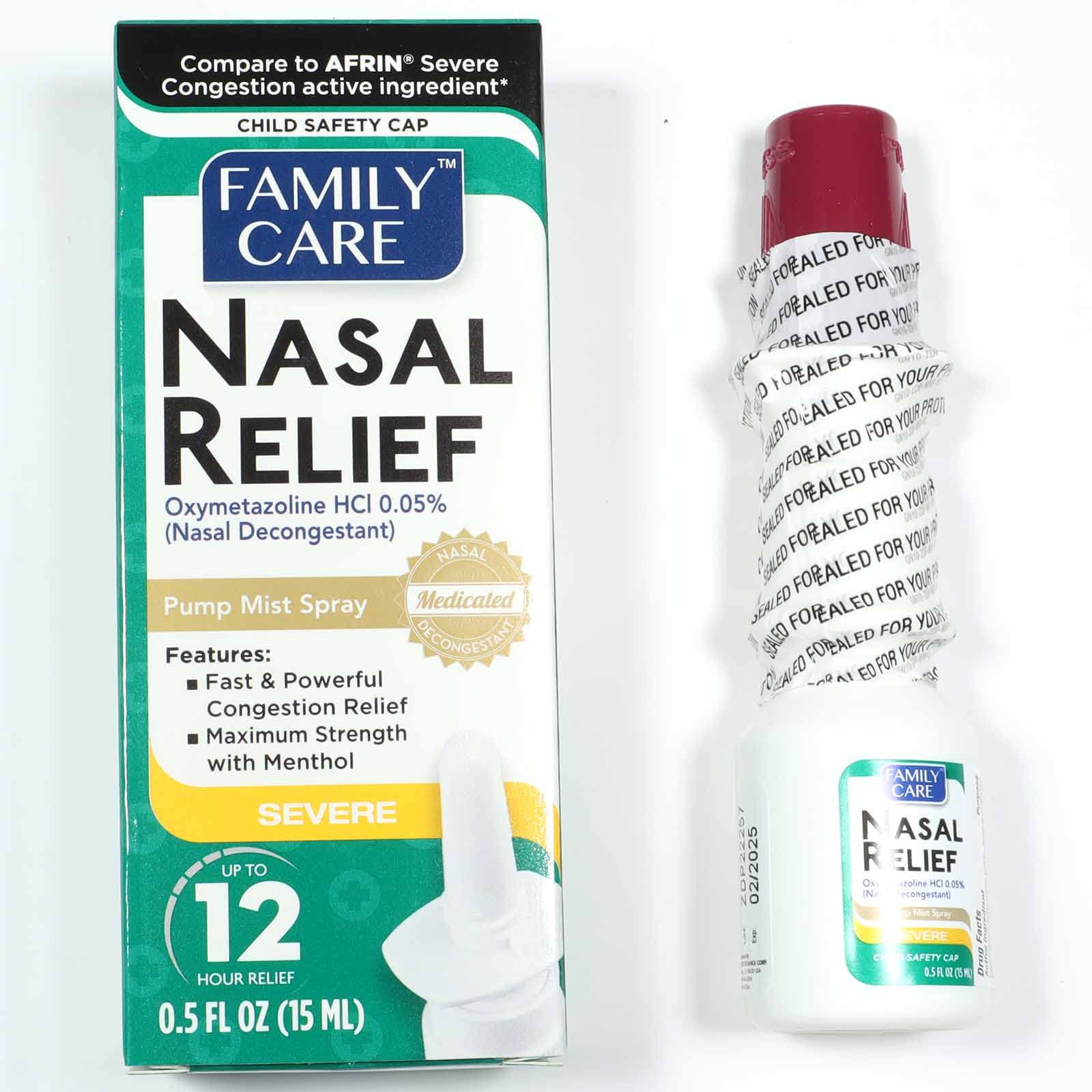 Family Care Oxymetazoline Hydrochloride nasal spray bottle