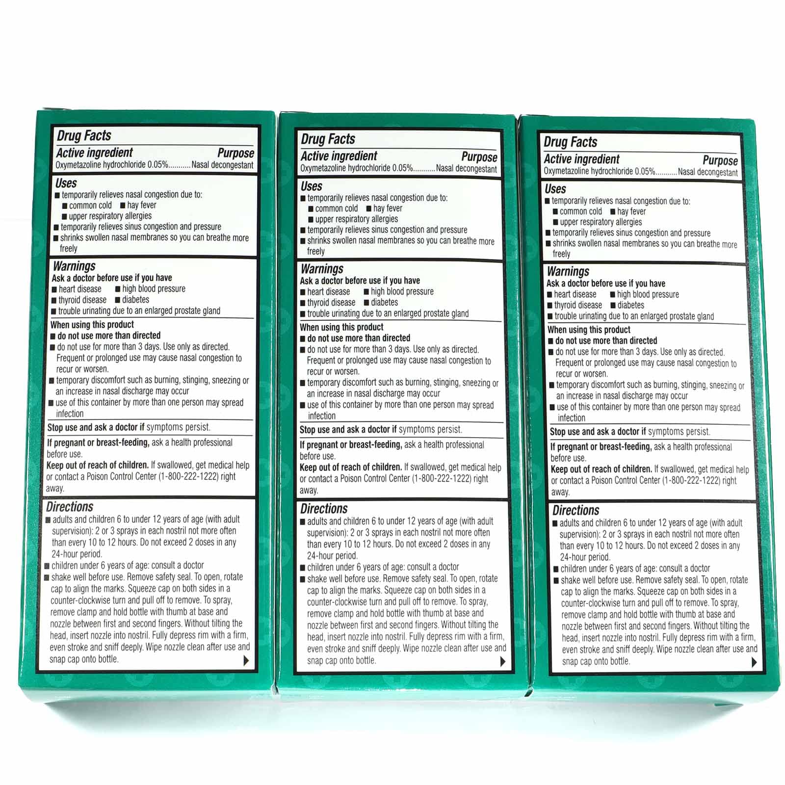 Back label of Family Care Nasal Relief spray