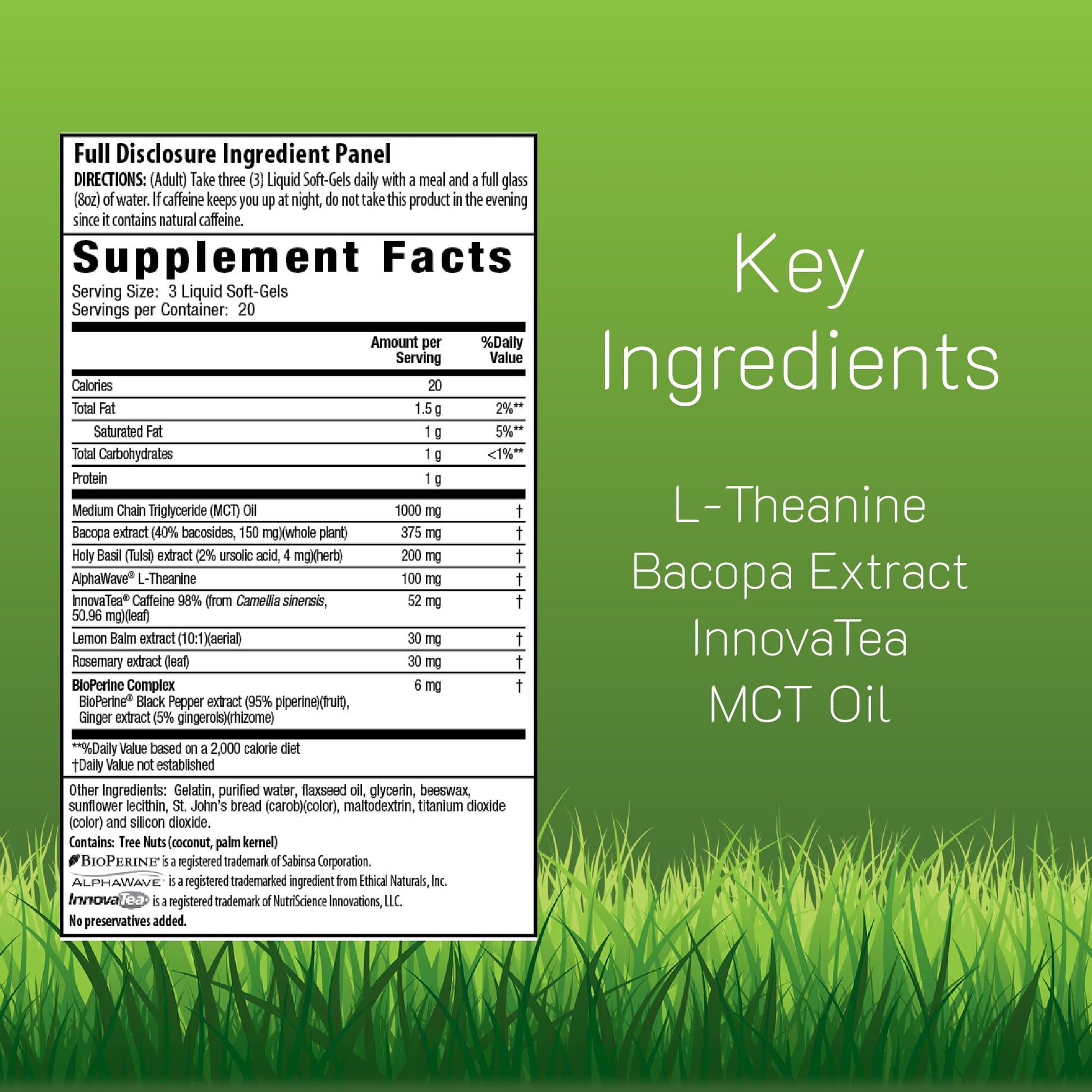 Irwin Naturals Brain Awake liquid softgels supplement facts label