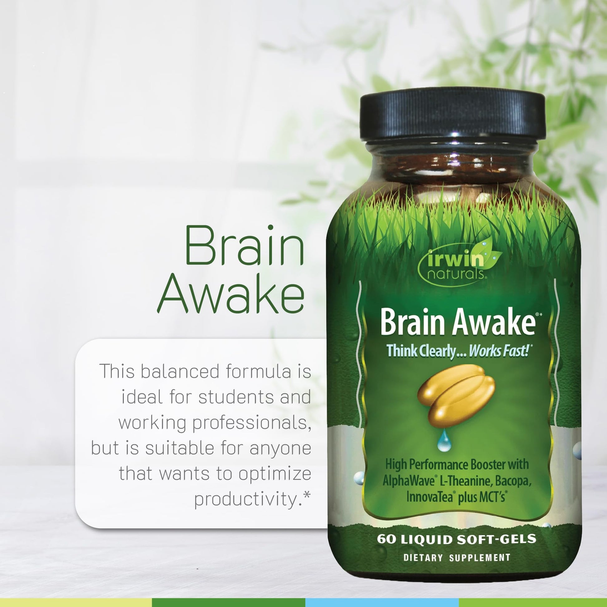Irwin Naturals Brain Awake bottle with usage instructions