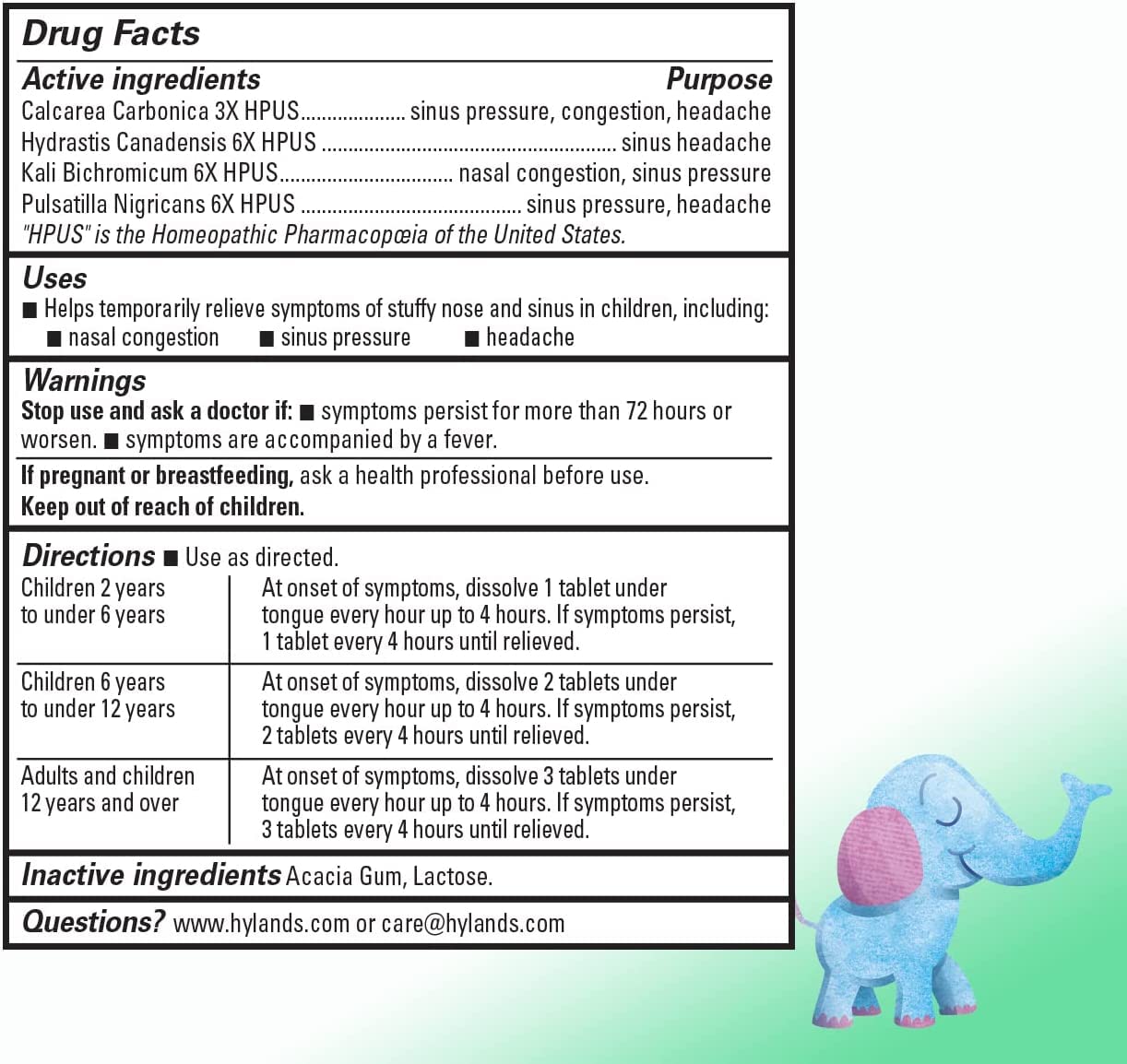 Hyland's homeopathic cold medicine for kids box details