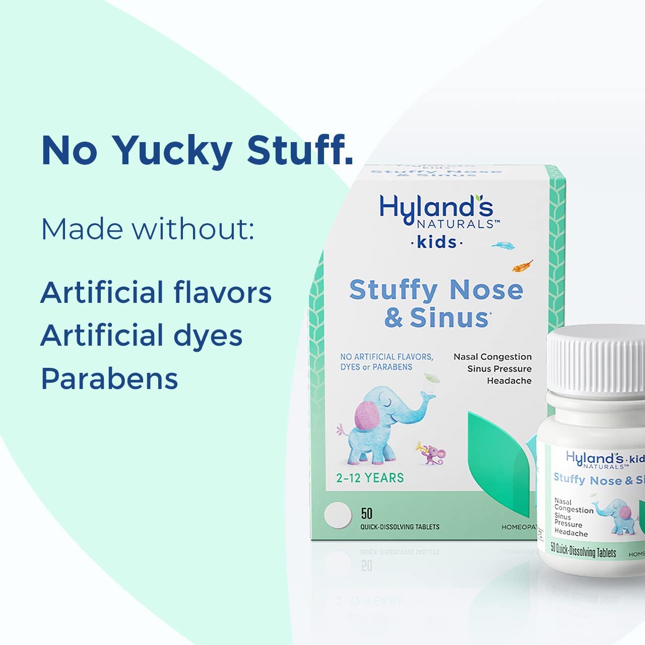 Back of Hyland's Kids Sinus relief tablet bottle with instructions