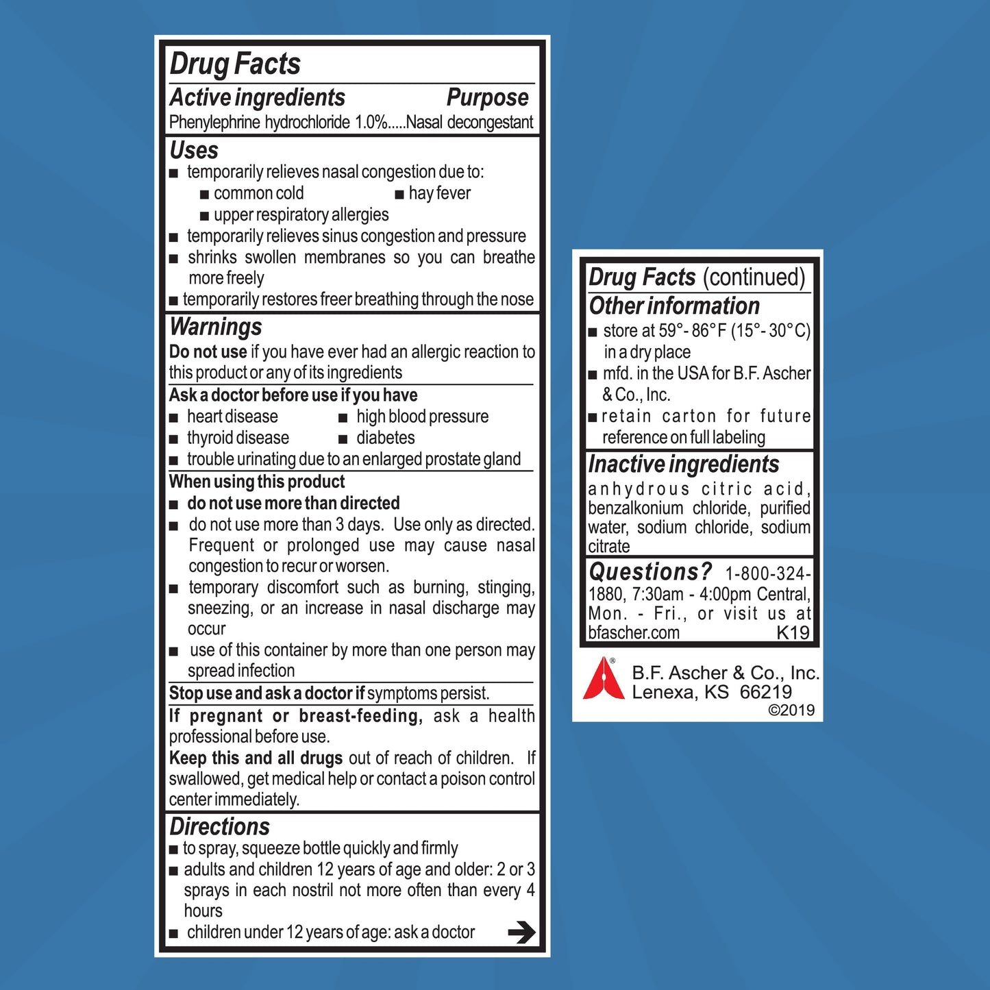 Instructions on Neo-Synephrine nasal spray box