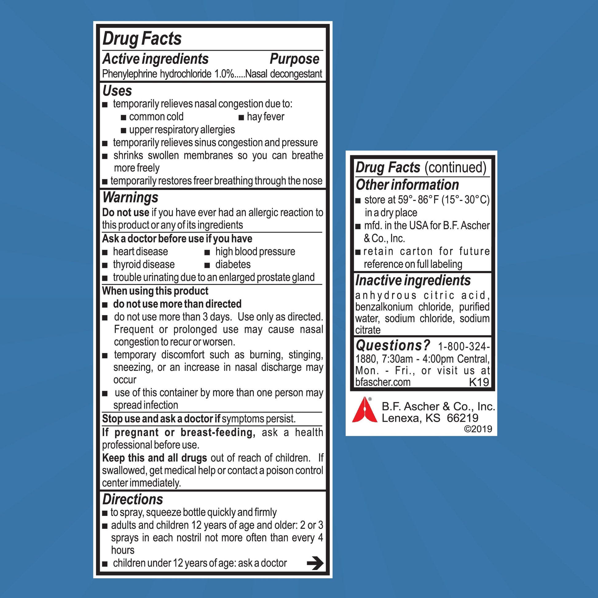 Instructions on Neo-Synephrine nasal spray box