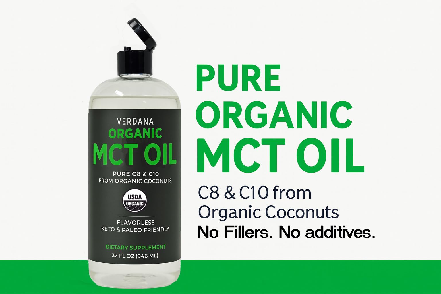 Verdana Organic MCT Oil ingredients label showing C8 and C10