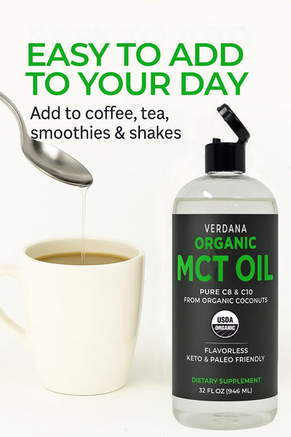Verdana Organic MCT Oil bottle with USDA Organic certification seal