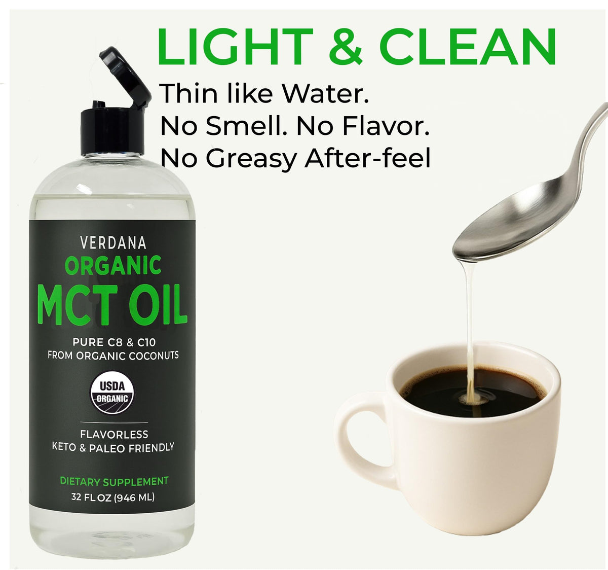 Verdana organic MCT oil 32 fluid ounce package profile