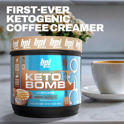 Authentic USA imported BPI Sports weight loss coffee creamer container close up