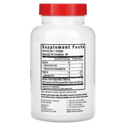 DietWorks MCT Oil supplement bottle showing coconut source and keto benefits