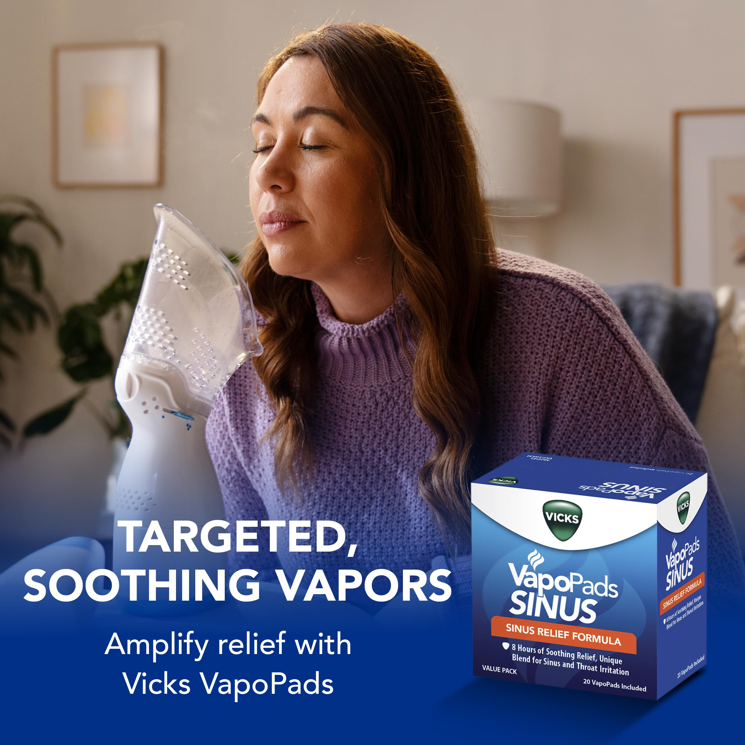 Side view of Vicks VapoPads box showing sinus relief features