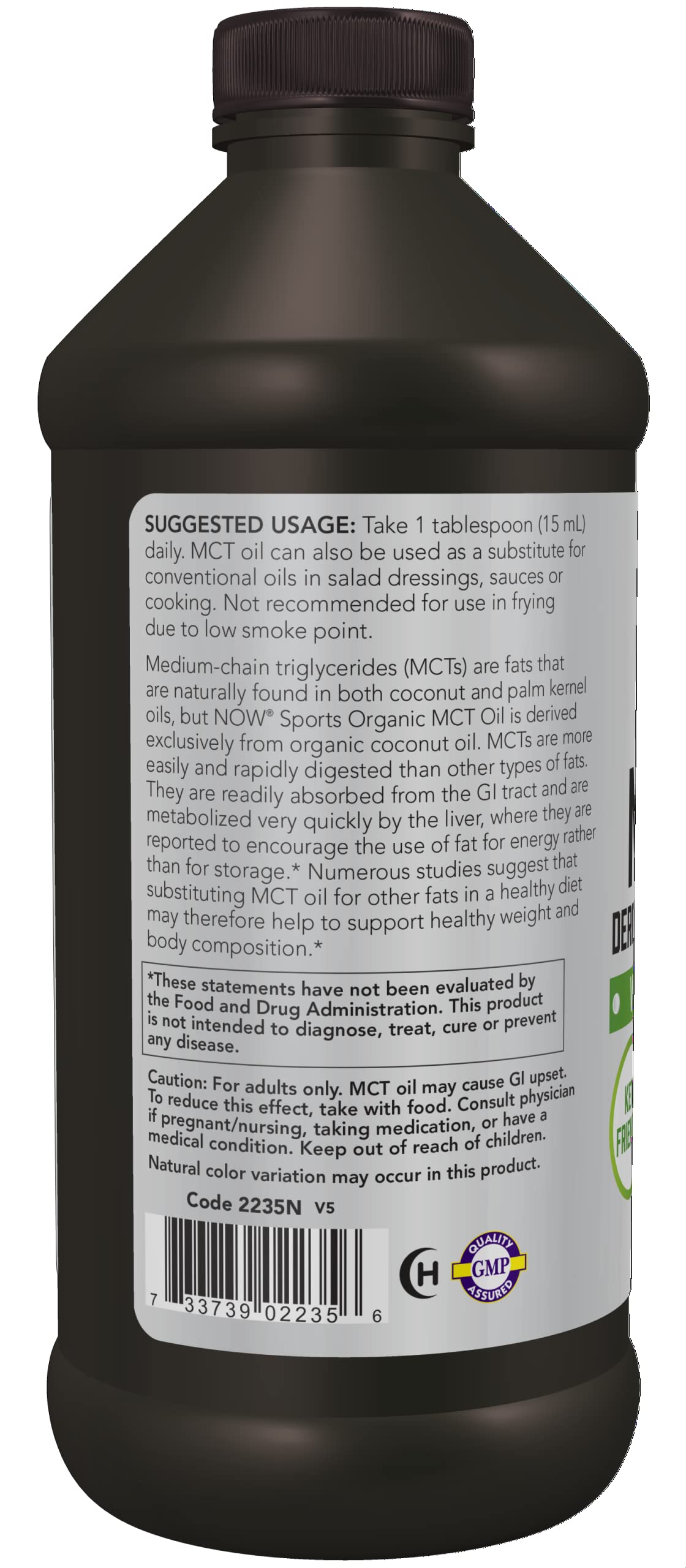 Liquid texture of Now Foods MCT Oil in a glass spoon