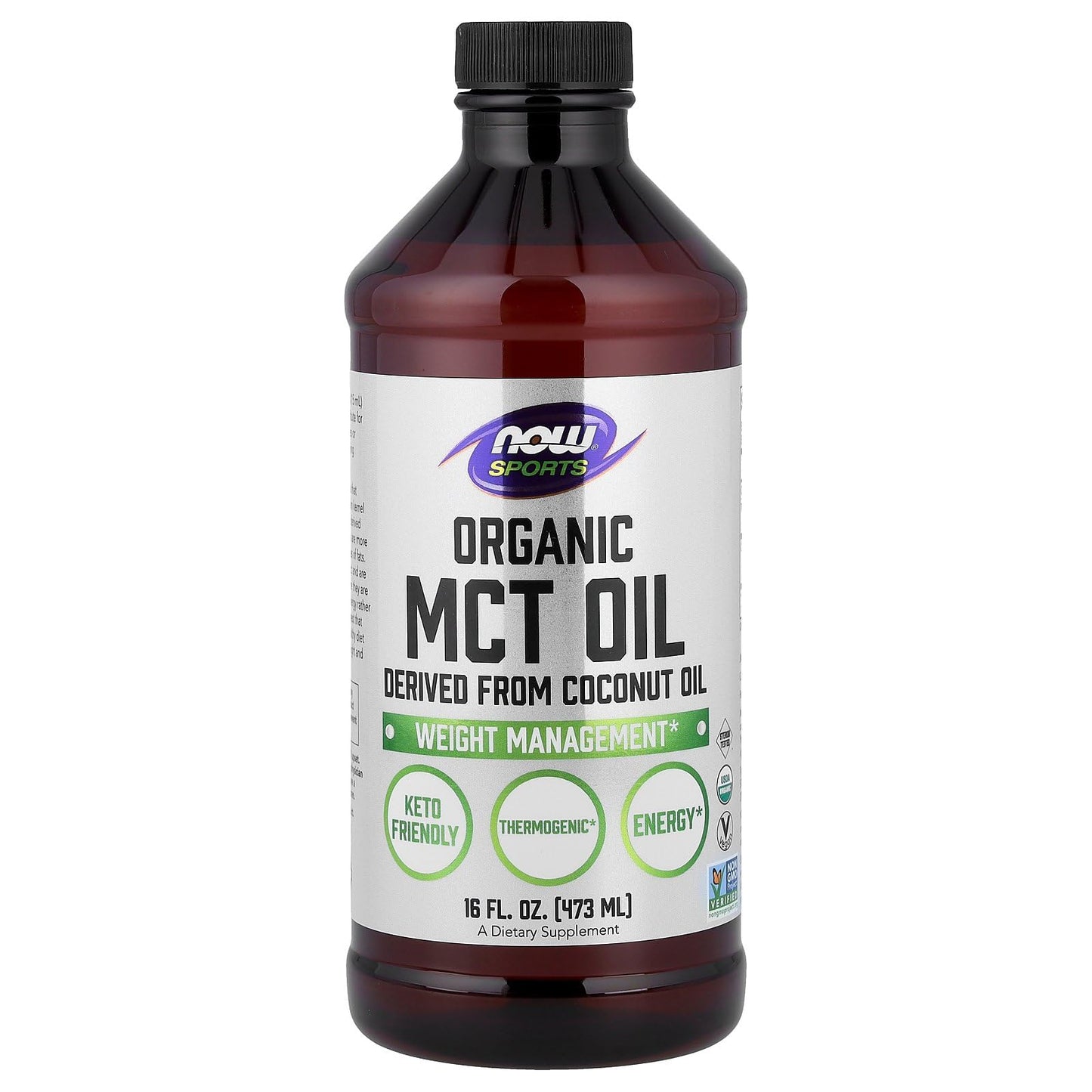 Now Foods MCT Oil bottle with keto diet food items