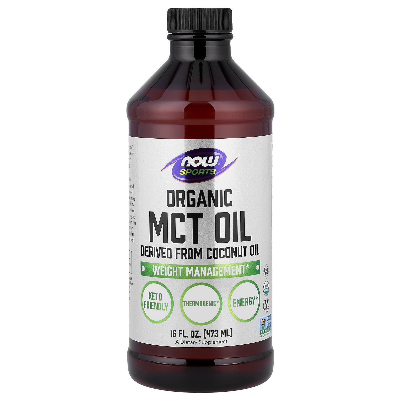 Now Foods MCT Oil bottle with keto diet food items