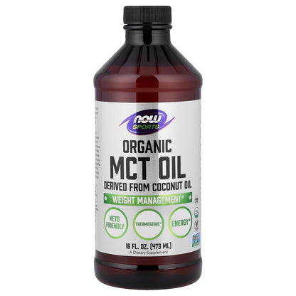 Now Foods MCT Oil bottle with keto diet food items