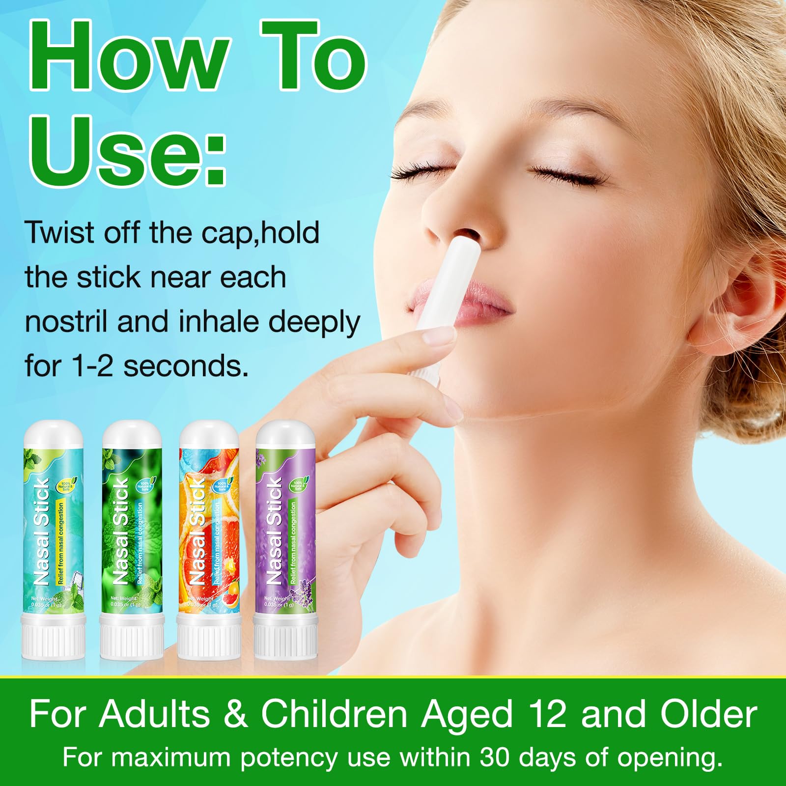 Four assorted Ruduwu nasal sticks with different scent labels