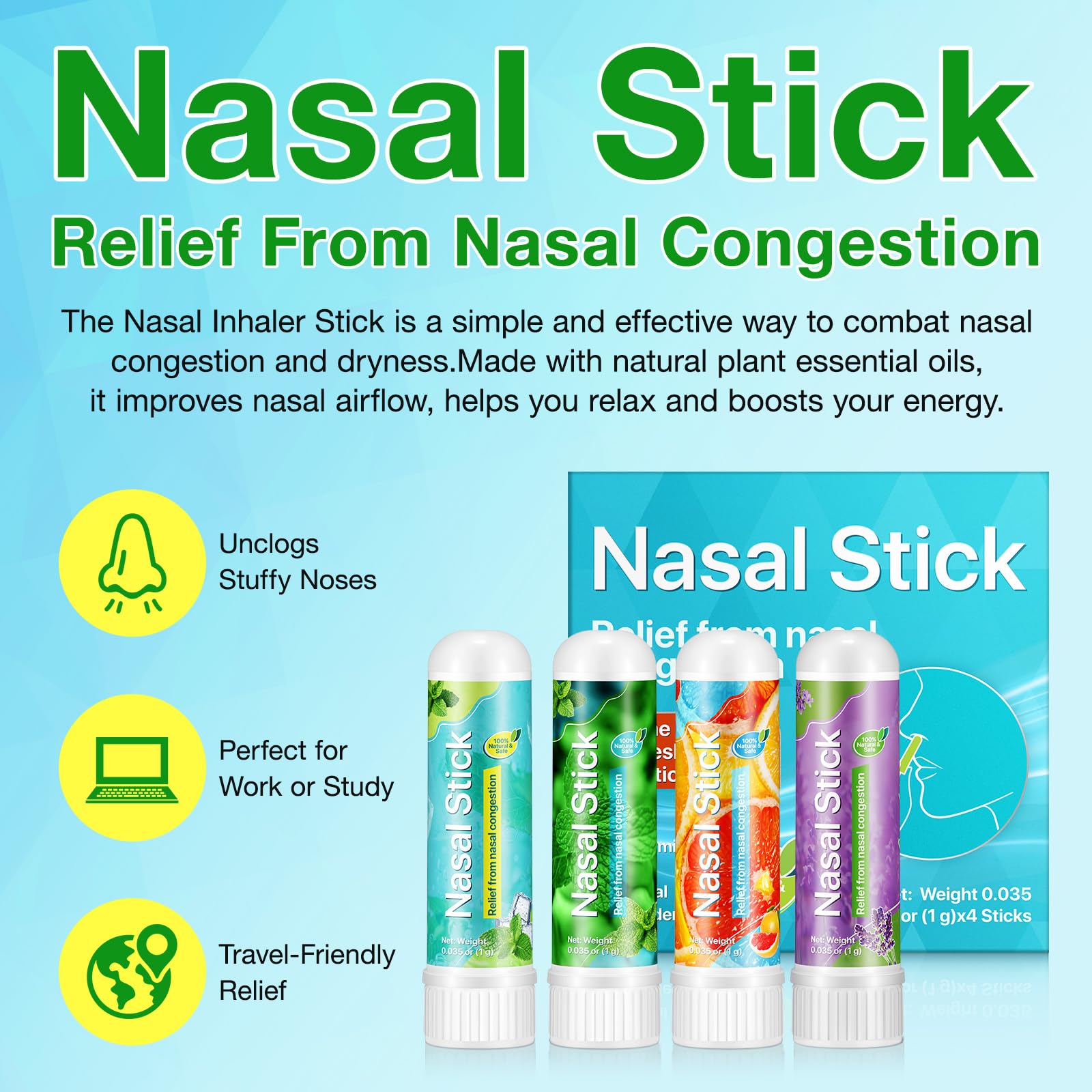 Close up of Ruduwu natural essential oil nasal inhaler stick