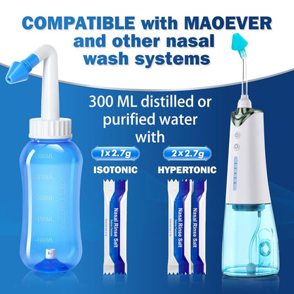 Person using nasal rinse kit with saline packet