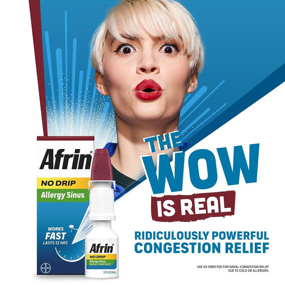 Afrin nasal spray packaging highlighting 12 hour relief