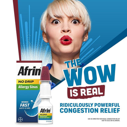 Afrin nasal spray packaging highlighting 12 hour relief