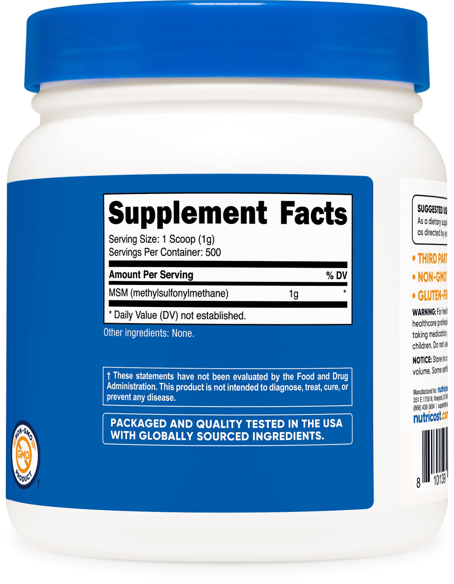 Nutricost 500 servings joint health powder container showing clear directions for daily use.