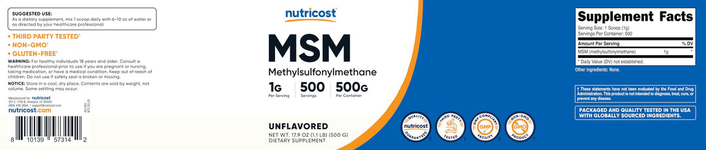 Nutricost Pure MSM Powder quality seal and cap detail