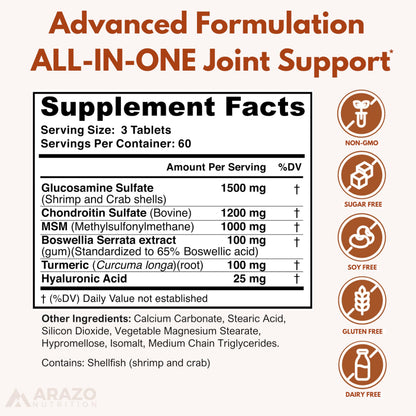Arazo Nutrition glucosamine chondroitin turmeric msm supplement facts panel close up