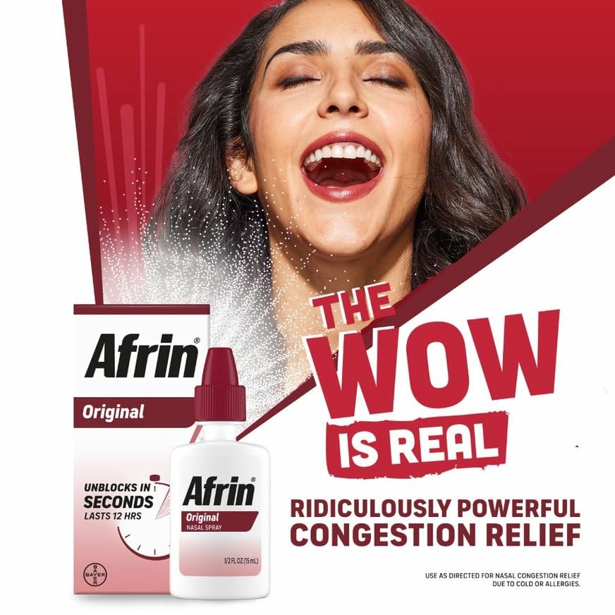 Side view of Afrin congestion relief spray packaging