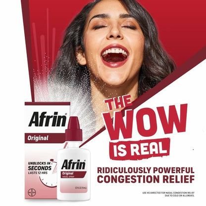 Side view of Afrin congestion relief spray packaging