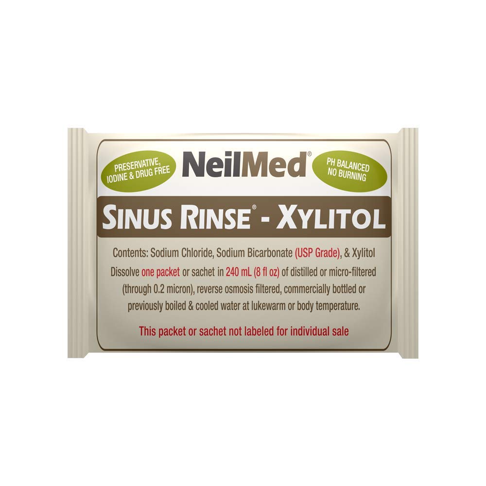 Close up of 50 count NeilMed Xylitol premixed packets