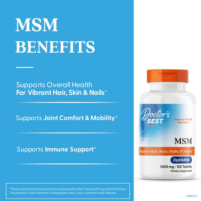 Doctor's Best OptiMSM 120 tablets bottle back label showing ingredient details