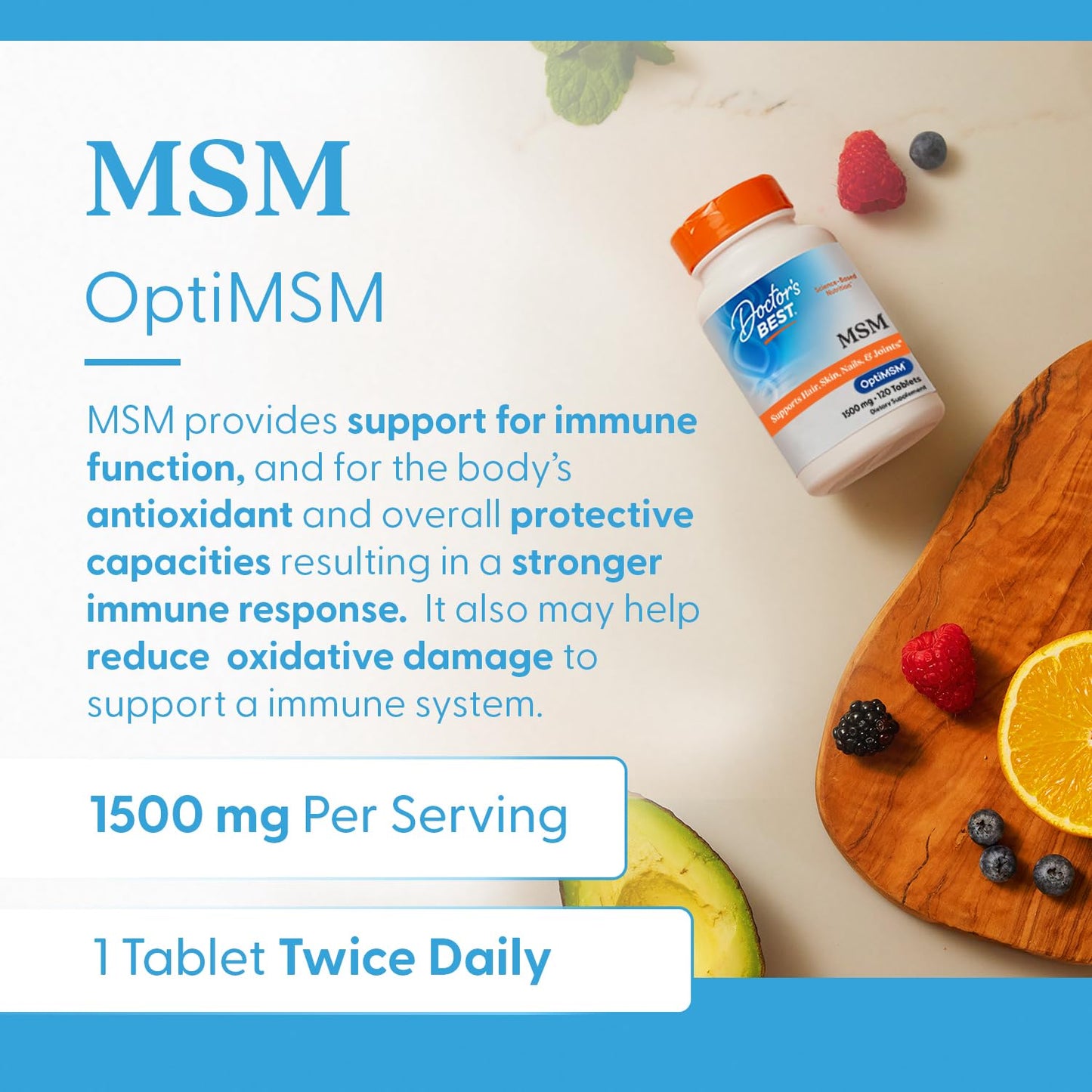 Vegan and gluten free methylsulfonylmethane 1500mg tablets for joint mobility