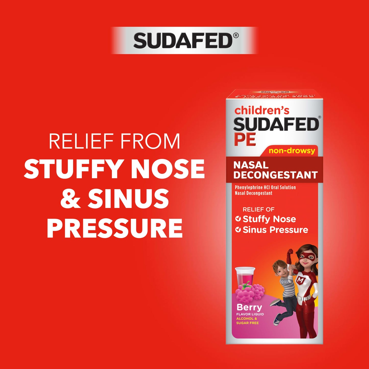 Childrens Sudafed PE nasal congestion relief liquid label