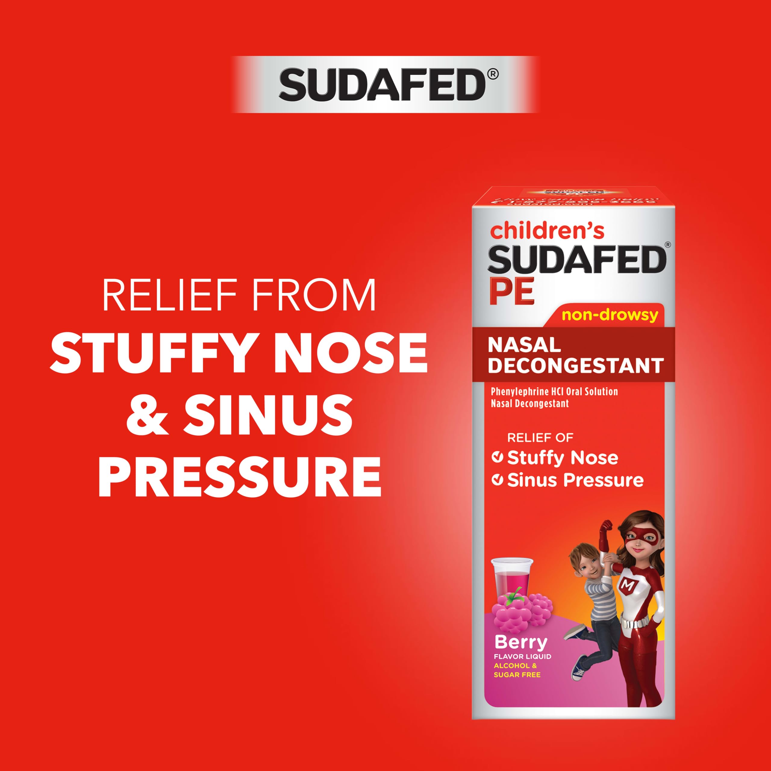 Childrens Sudafed PE nasal congestion relief liquid label