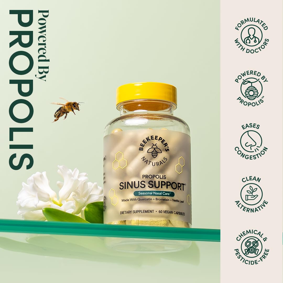 Side view of Beekeeper's Naturals Sinus Support bottle