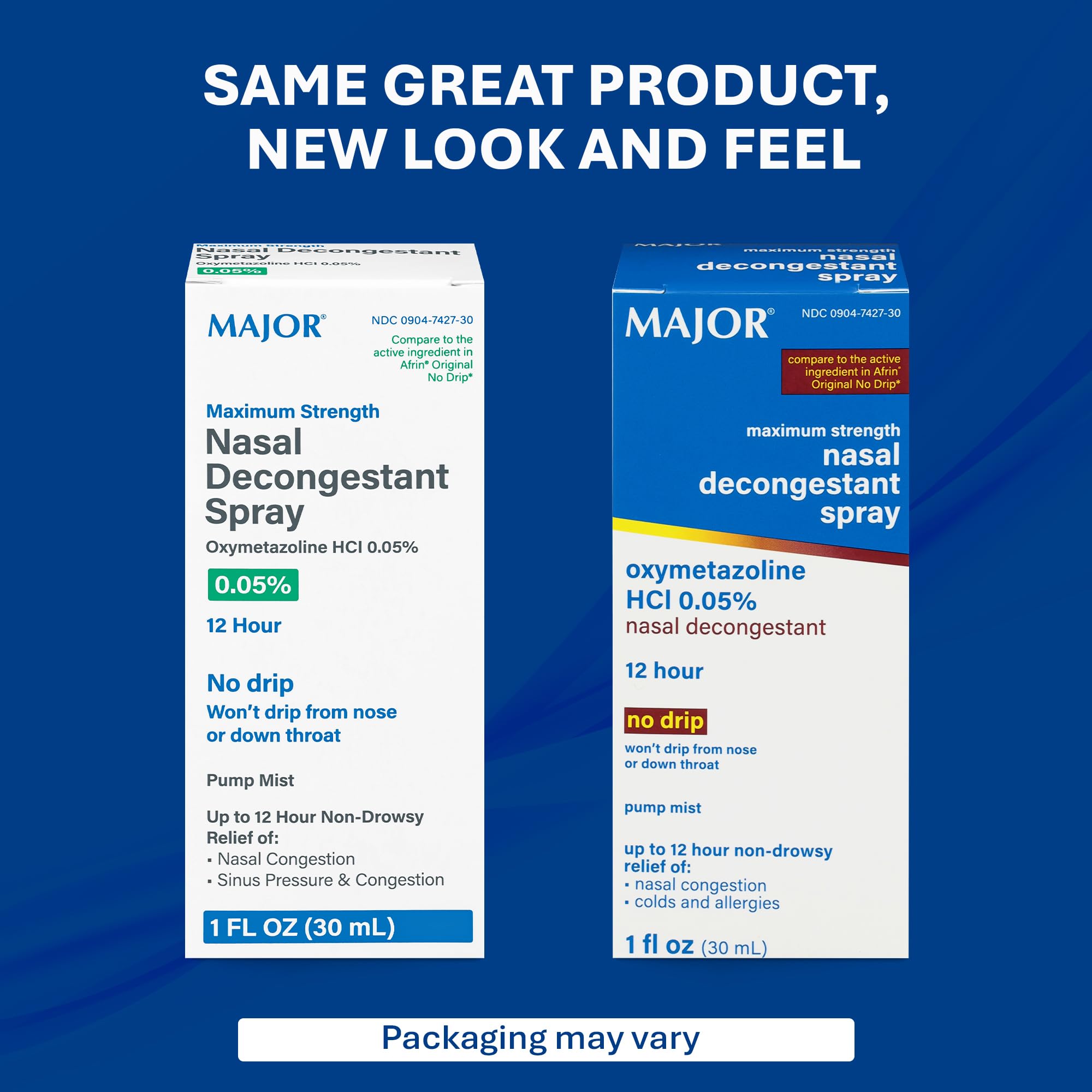 Back of Major nasal decongestant bottle showing ingredients