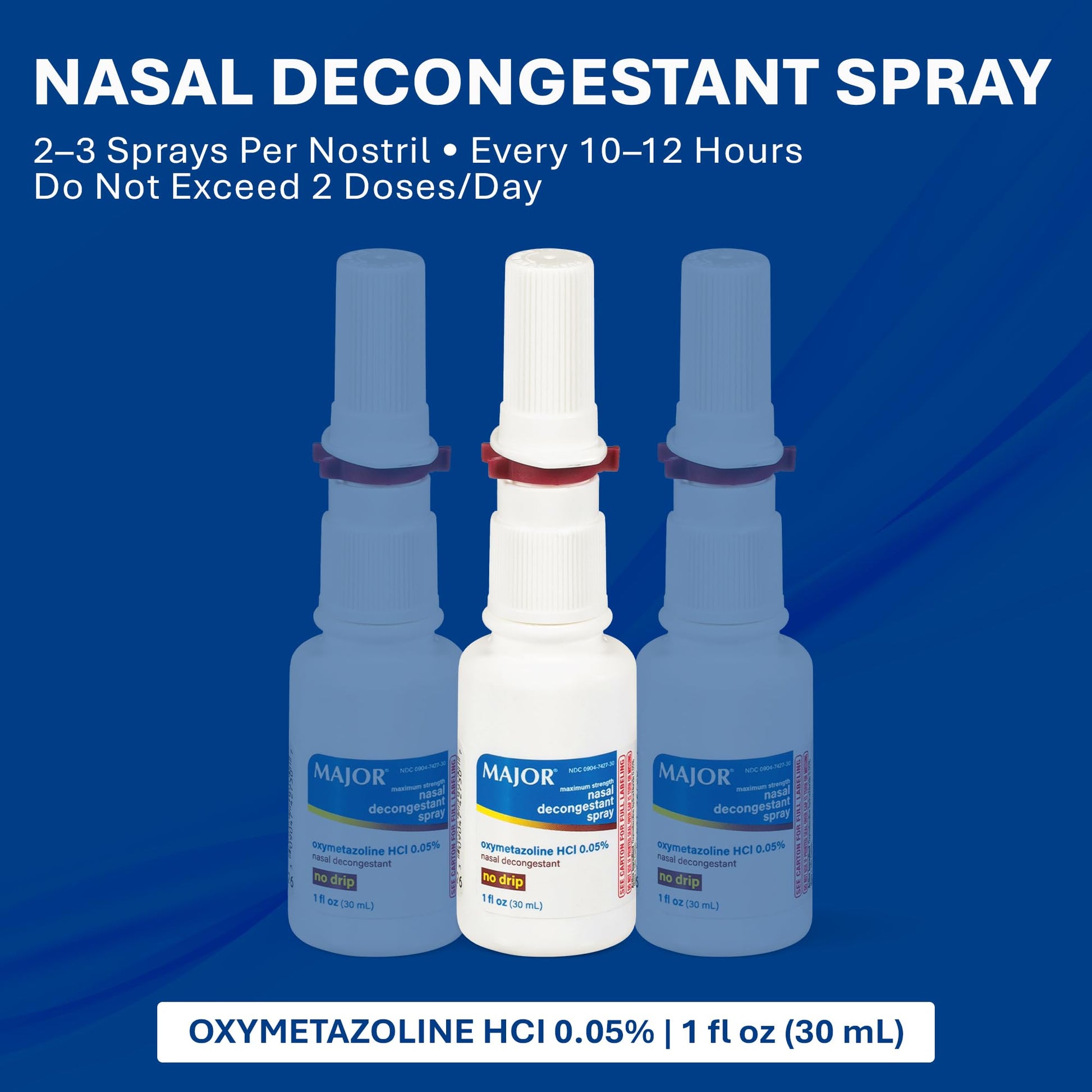 Side view of Major nasal decongestant spray 3 pack