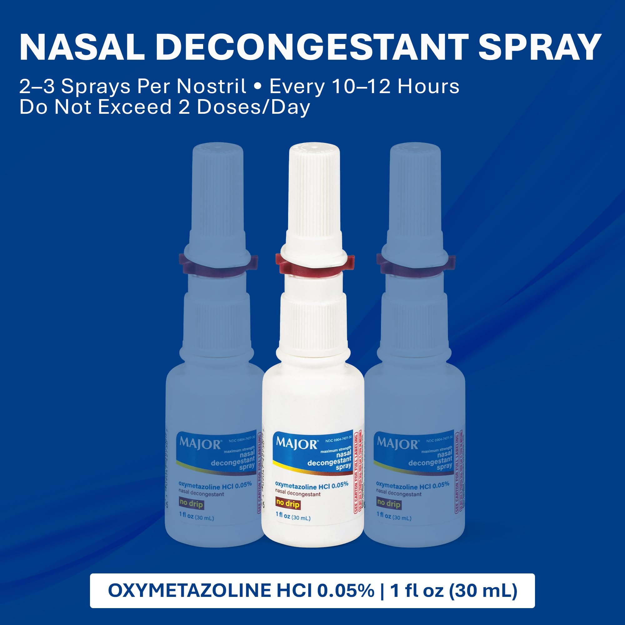 Side view of Major nasal decongestant spray 3 pack