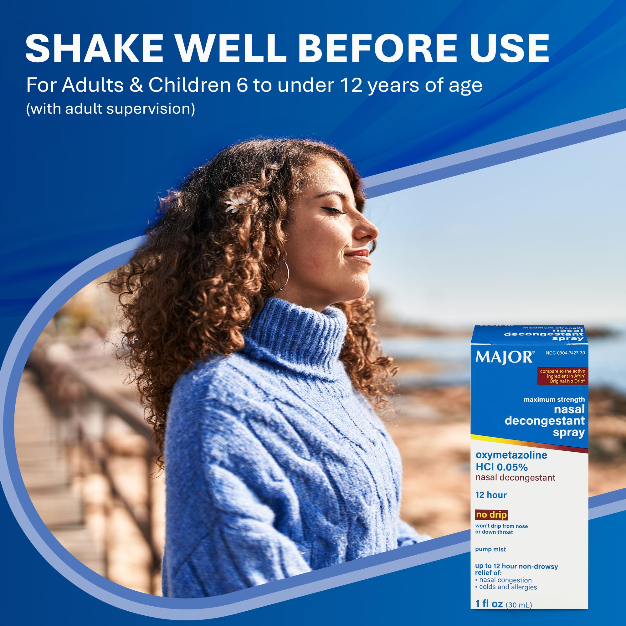 Major nasal decongestant spray pump nozzle detail