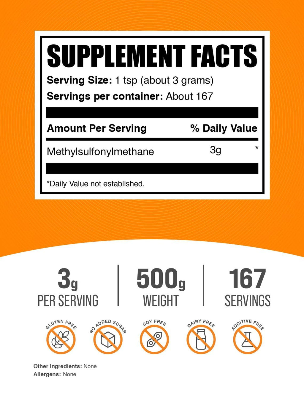BulkSupplements MSM Powder serving size label