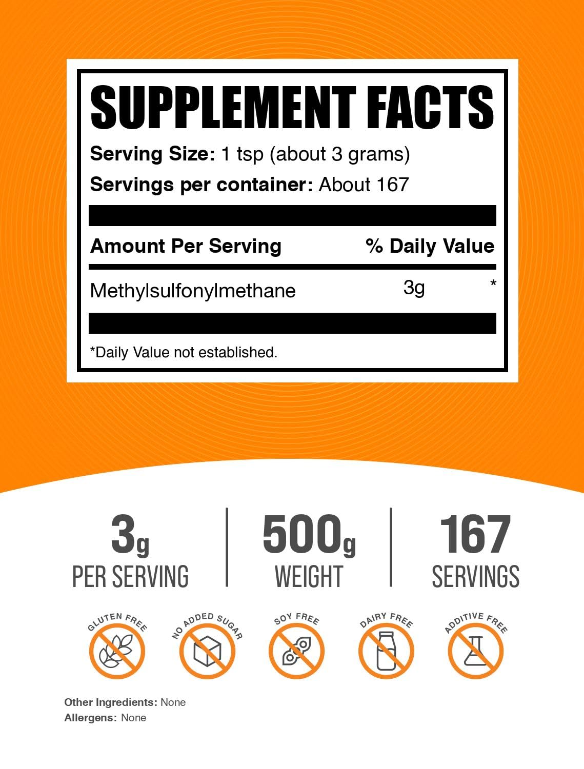 BulkSupplements MSM Powder serving size label