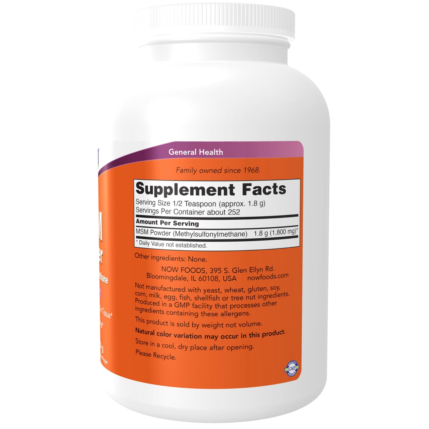 Now Foods methylsulfonylmethane supplement powder nutrition facts and ingredients