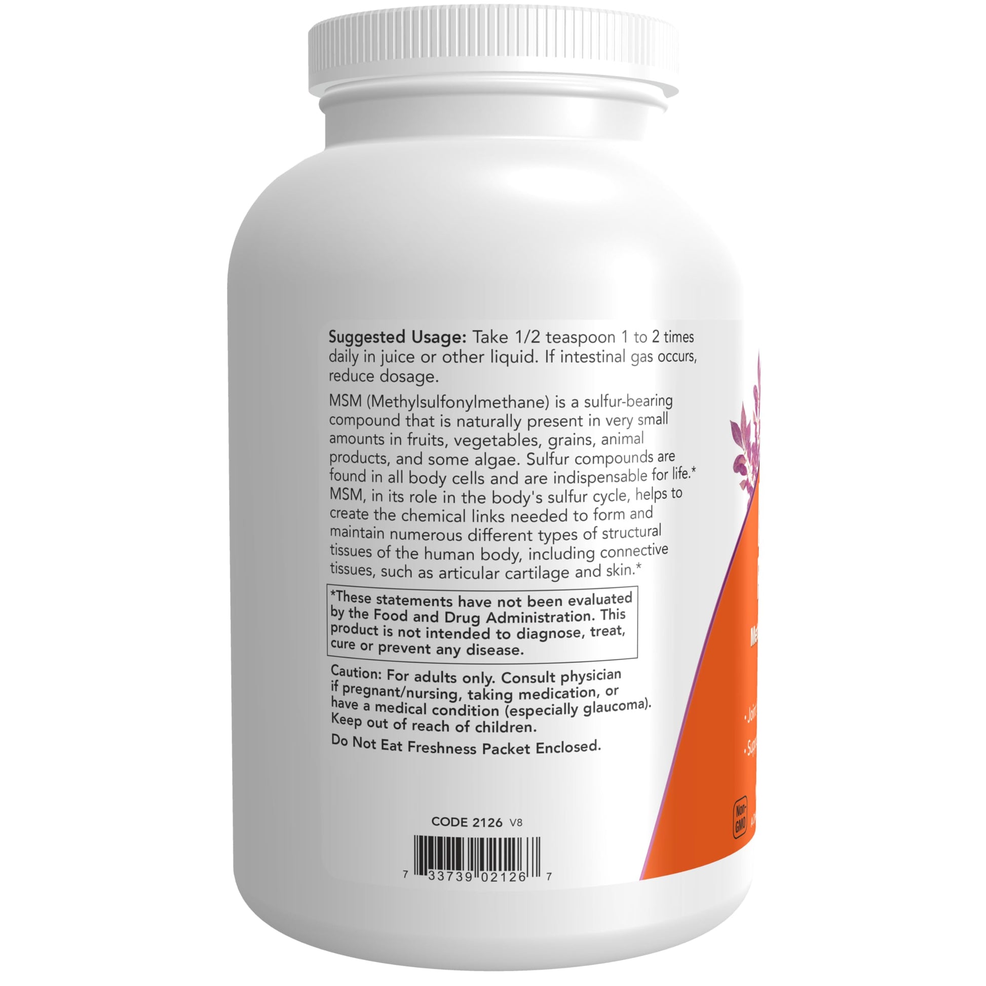 Vegetarian unflavored joint sulfur powder packaging details