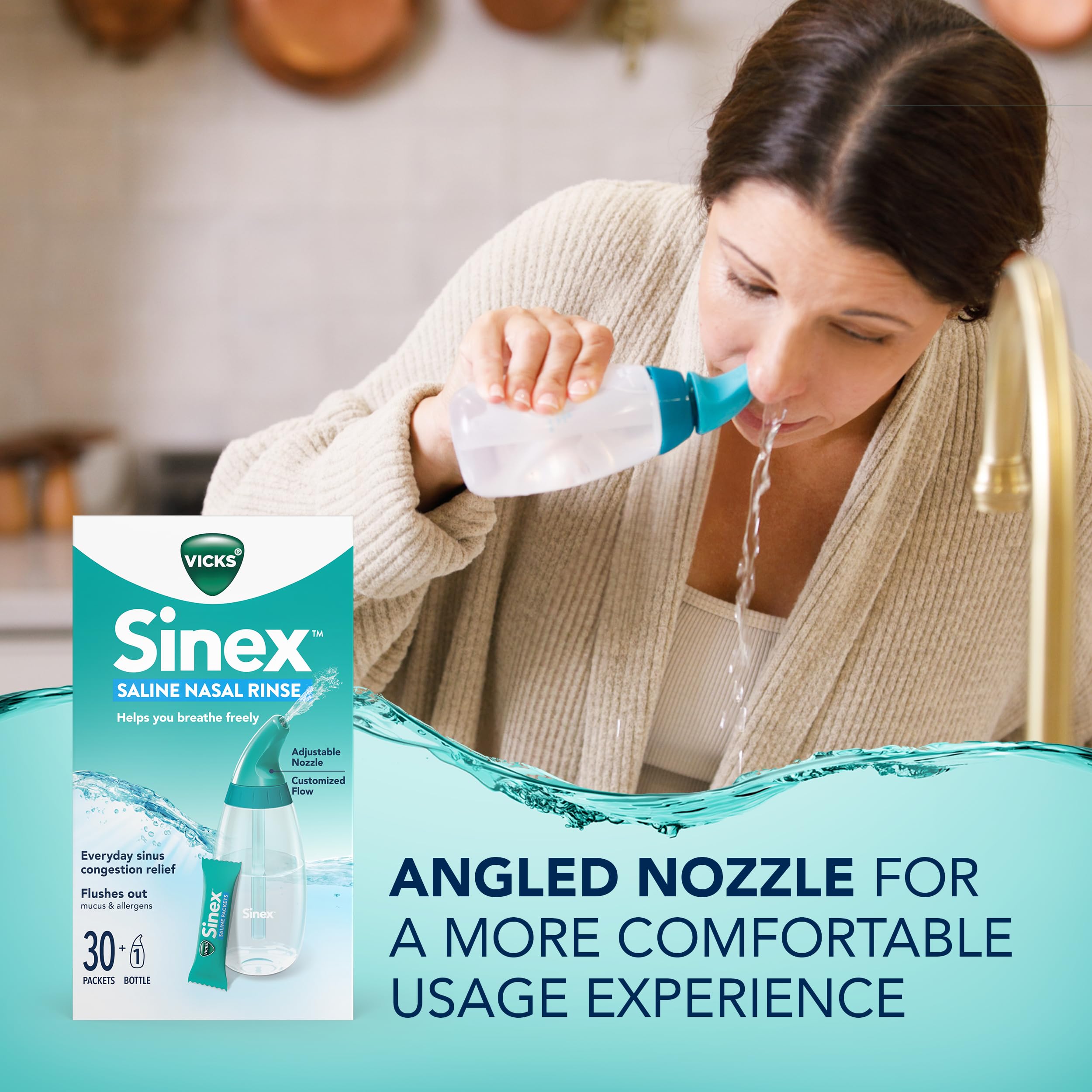 Vicks Sinex nasal rinse kit components laid out.