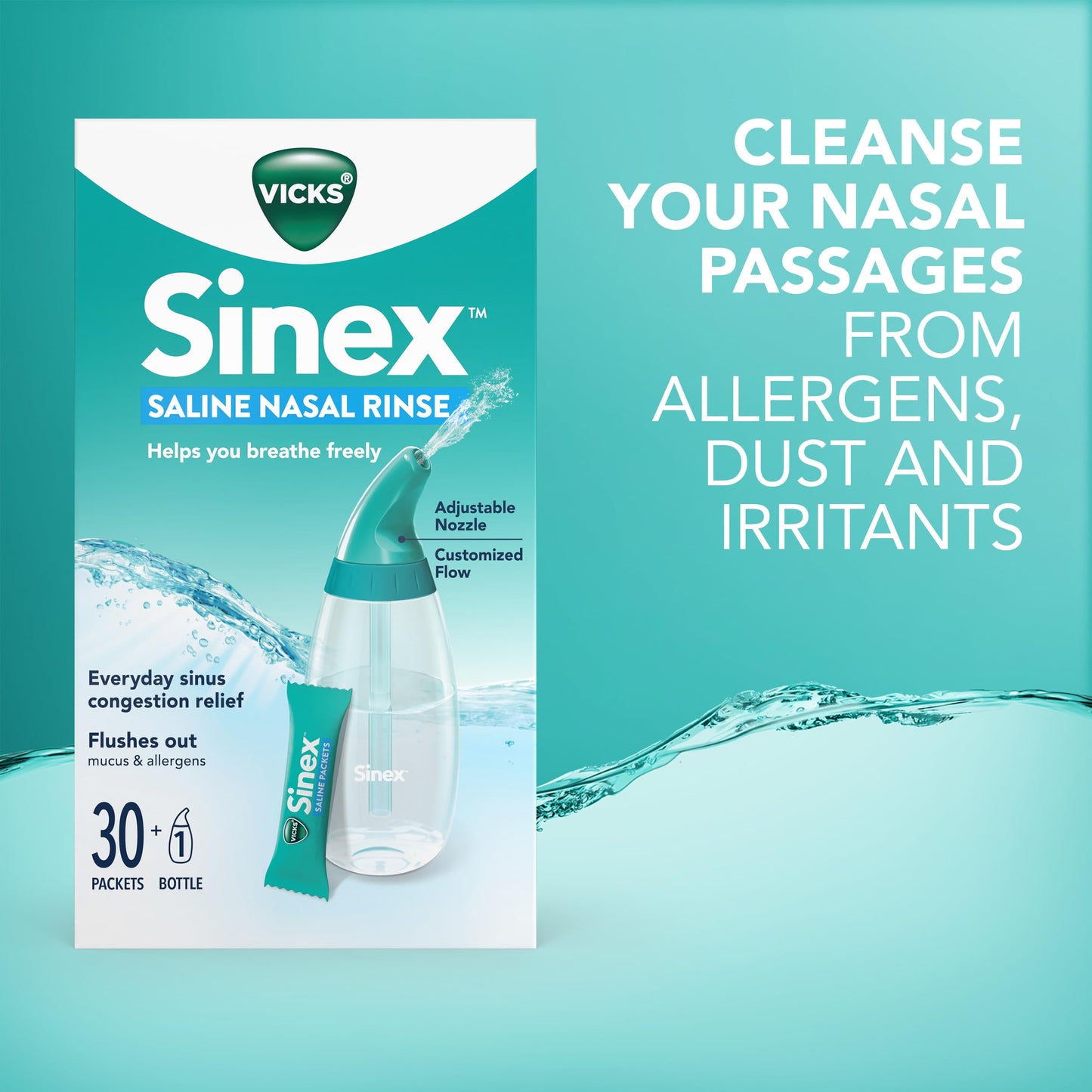 Vicks Sinex nasal rinse bottle showing ergonomic grip.