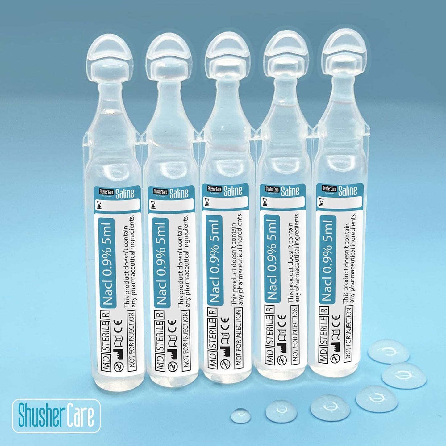 Shusher Care saline ampoules packaging details and count