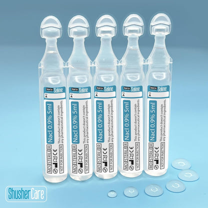 Shusher Care saline ampoules packaging details and count