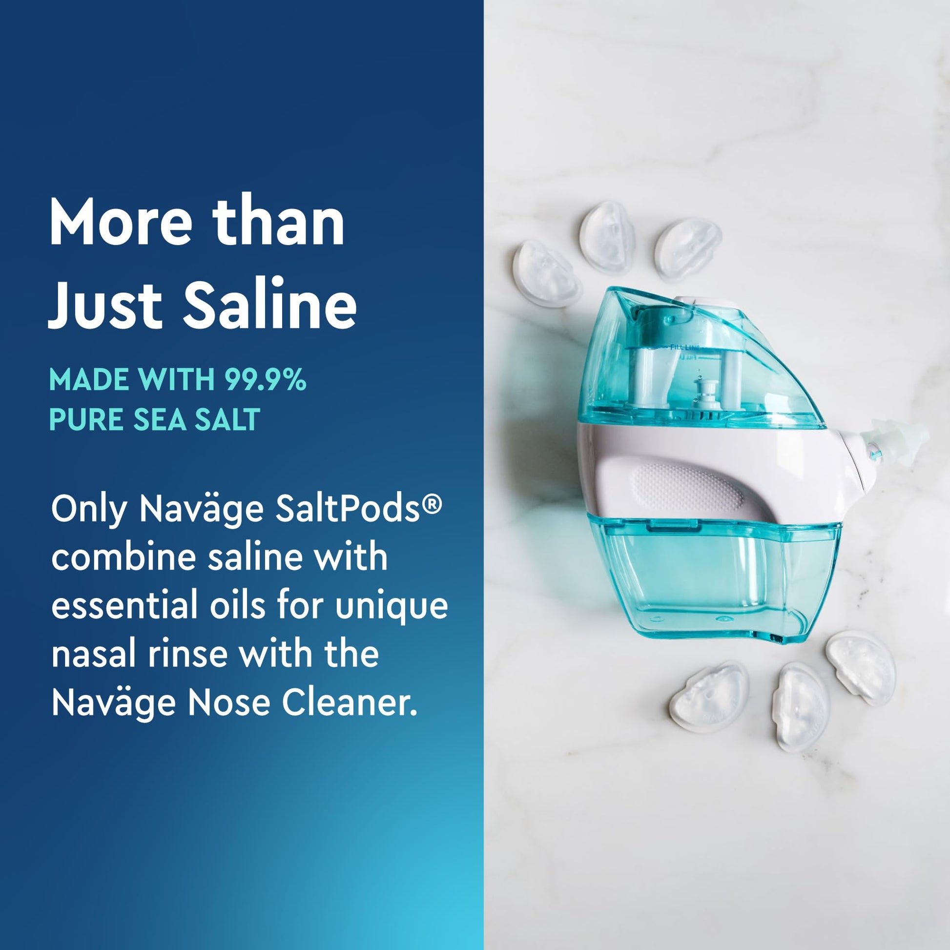 Side view of Navage SaltPods 30-pack box with ingredient labels