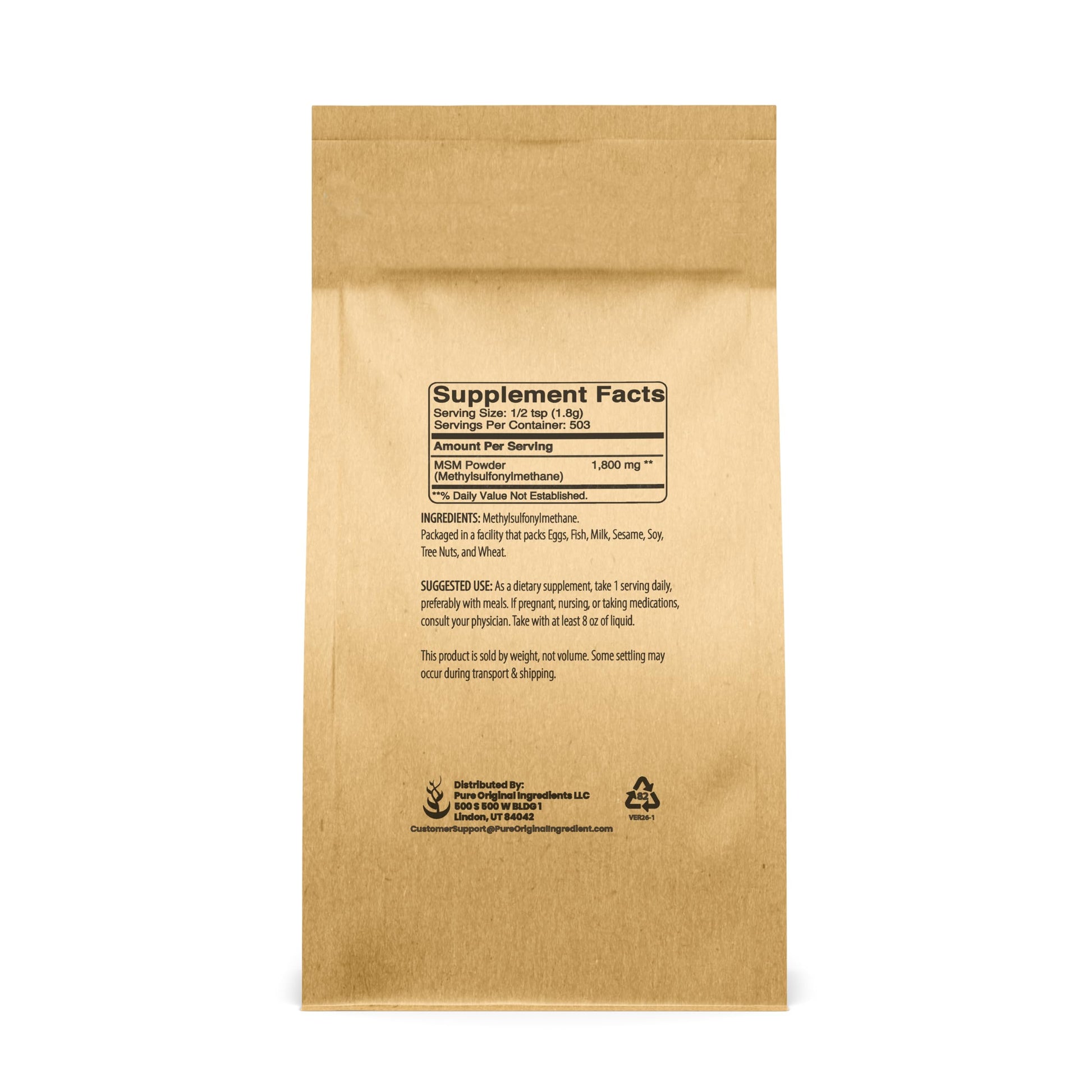 Pure Original Ingredients Methylsulfonylmethane fine powder supplement for organic sulfur benefits.